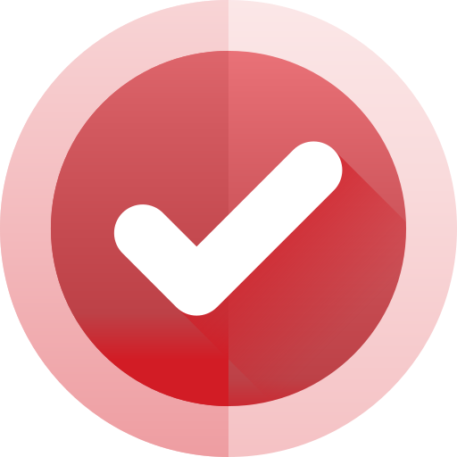 A red circular icon with a checkmark in the center, indicating verification or approval. The checkmark is white and positioned inside a slightly darker red inner circle. The icon has a subtle shadow effect on the right side.