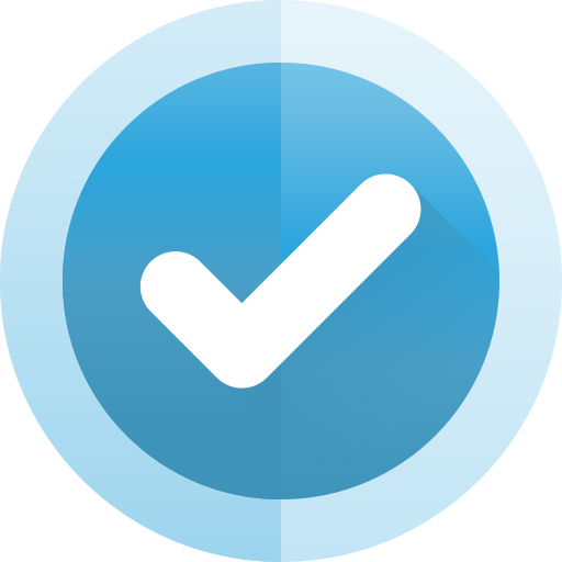 A large, white, checkmark symbol centered within a blue circle. The circle has a light blue outer ring and a light shadow cast from the checkmark, creating a sense of depth.